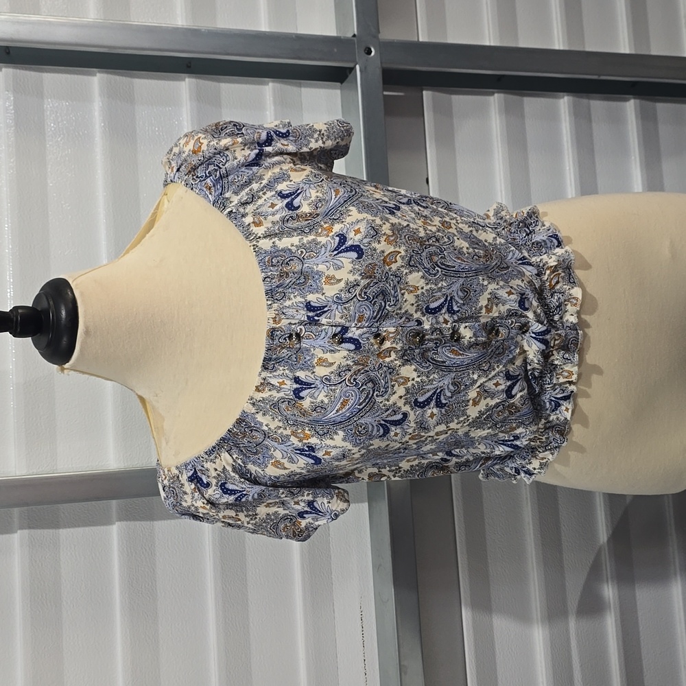 H&M Blue Paisley Printed Crop Top Off the Shoulder‎ Size Medium